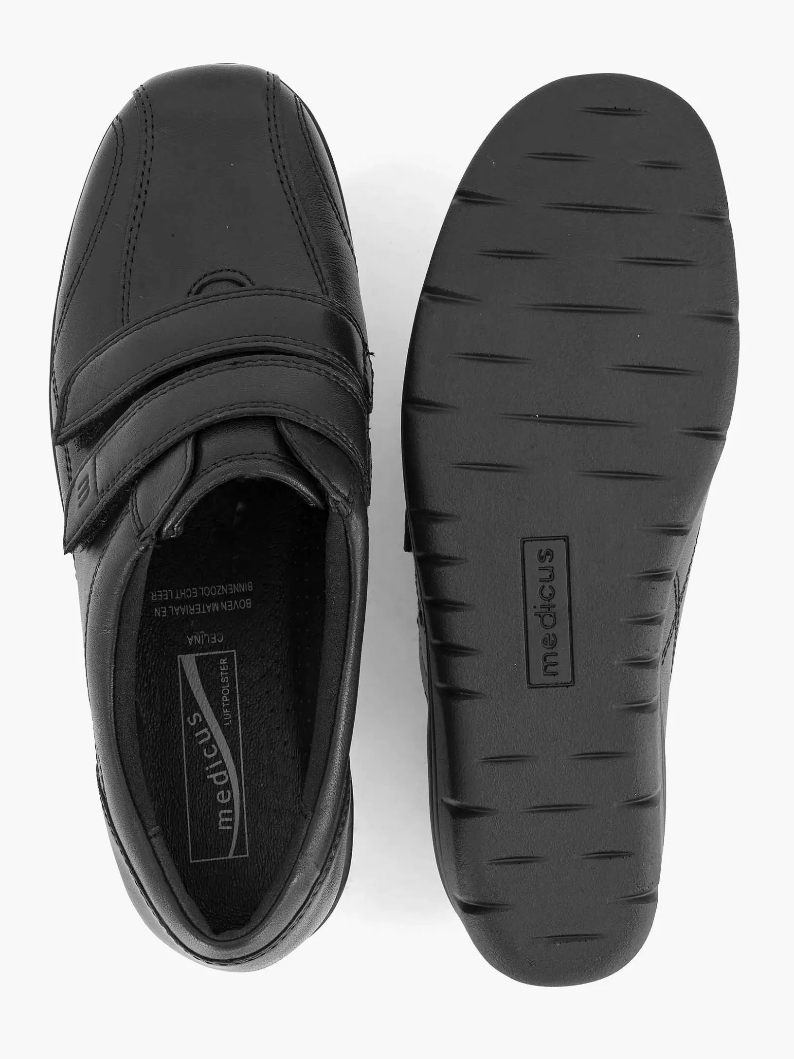 Zwarte Leren Comfort Sneaker Klittenband