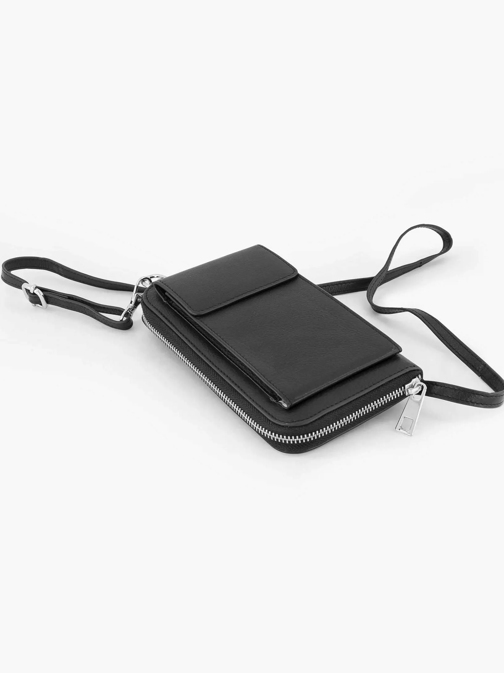 Zwarte Leren Telefoontas